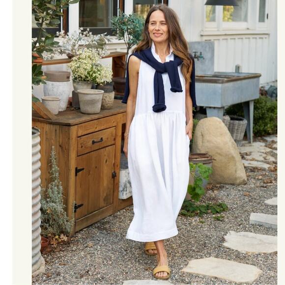 Frank & Eileen Daphne Sleeveless Dress In White Washed Linen Maxi Size XS - Picture 3 of 15